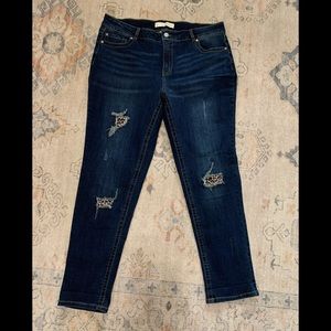 Leopard patch skinny jeans. Womens 16.
